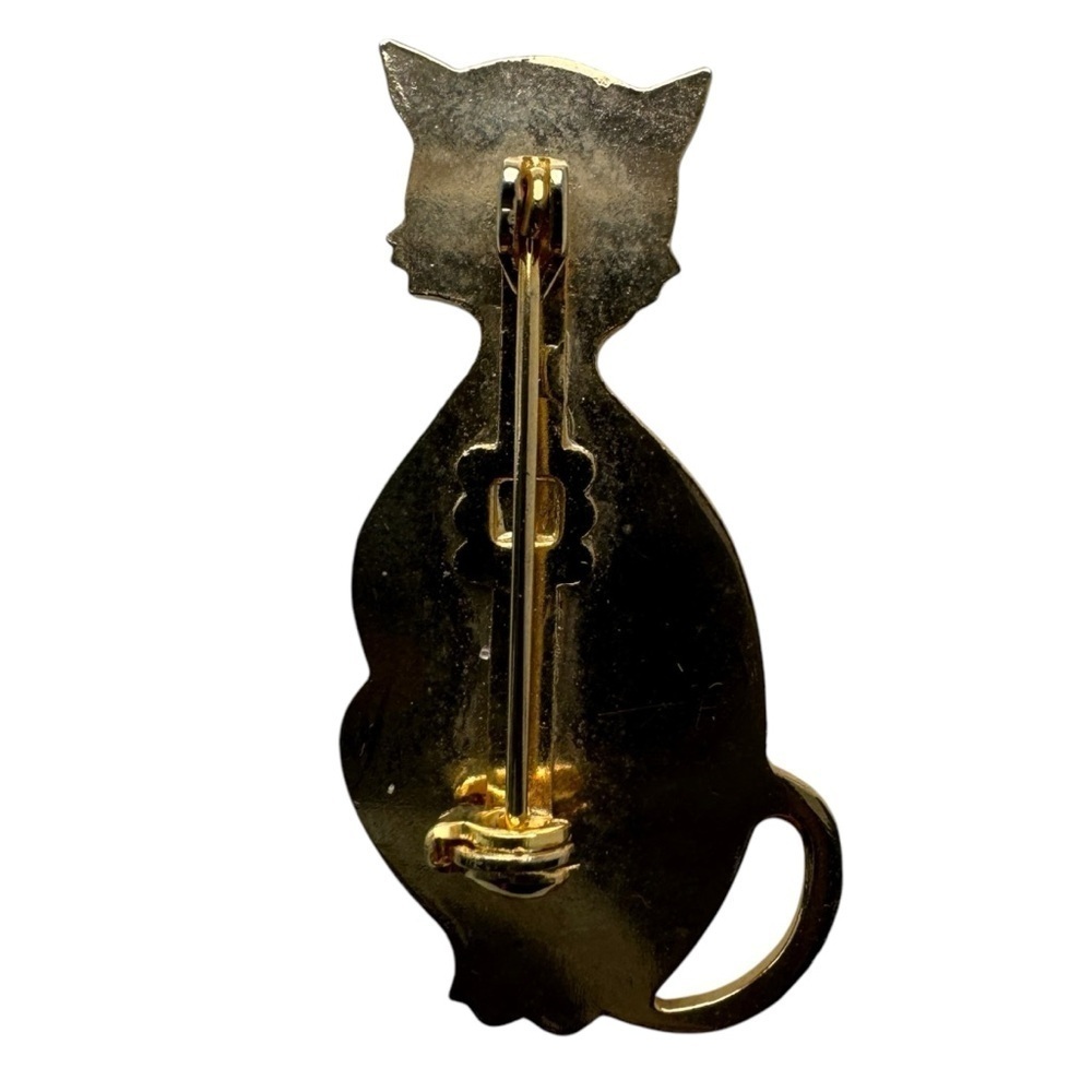 Cat Kitty Gold Tone Pin Brooch Vintage Jewellery Decorative - Picture 2 of 3